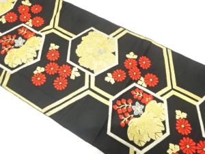 アンティーク　亀甲に牡丹・桐・菊模様織り出し袋帯（着用可）